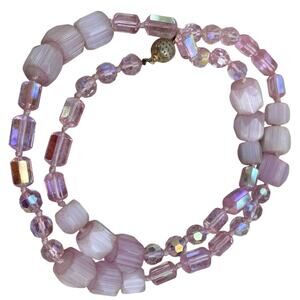 Czech Glass & Austrian Crystal Pink & Pink AB Necklace 24.5 Inches Vintage